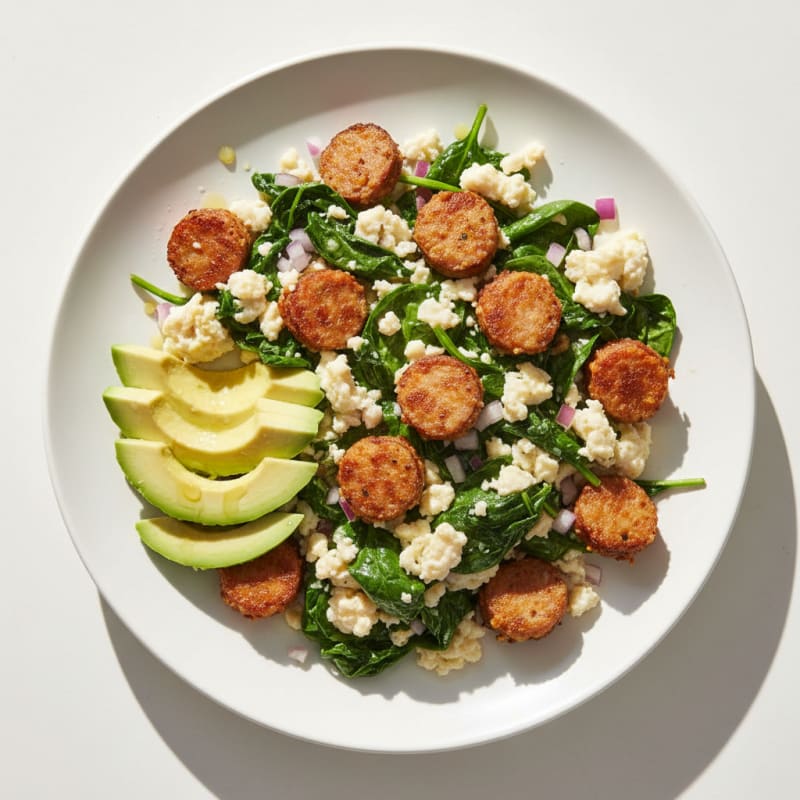 Crispy Turkey Sausage and Egg White Scramble with Spinach