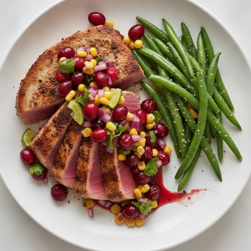 Tuna Steaks with Cranberry Corn Salsa