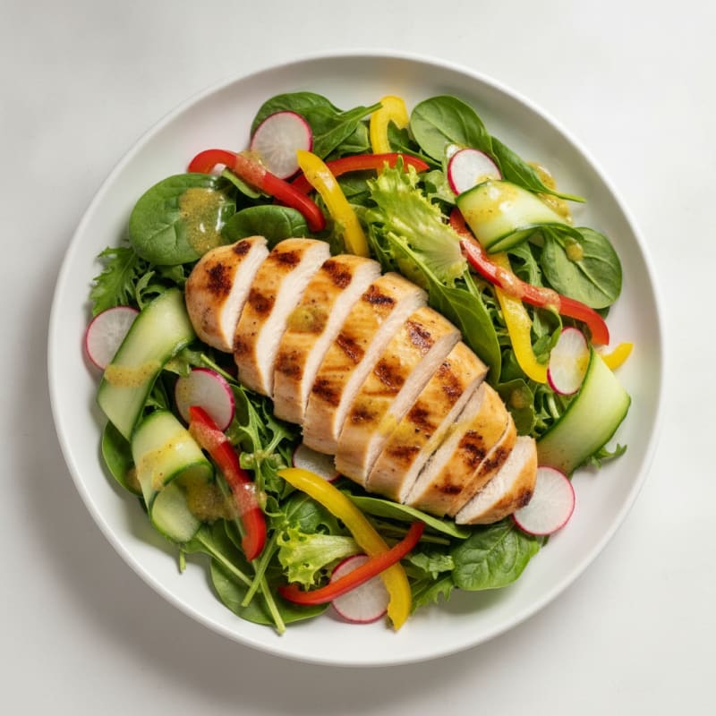 Grilled Chicken Breast Salad with Crunchy Vegetables and Citrus Vinaigrette