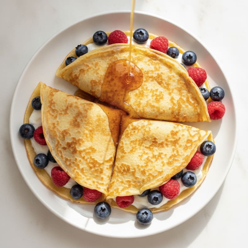 Berry Rice Crêpes with Maple Drizzle