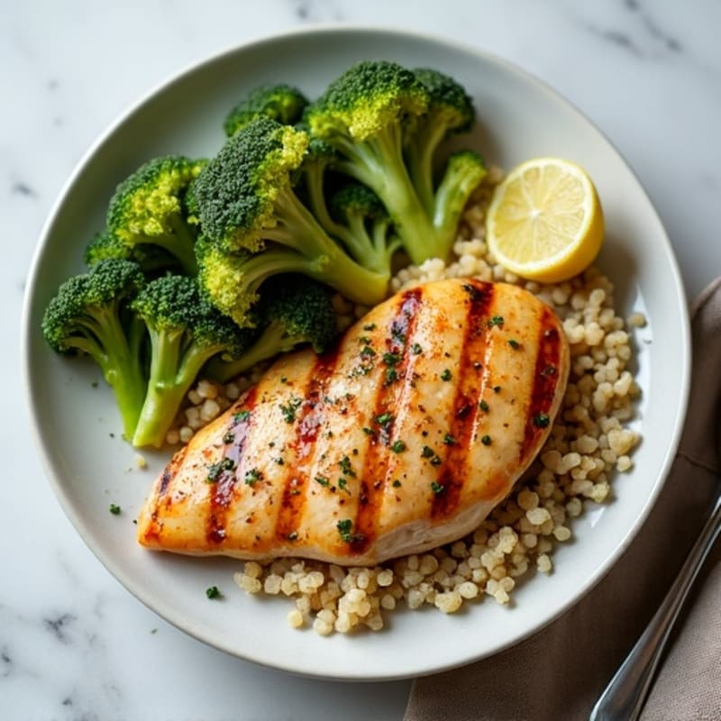 Grilled Chicken Breast with Quinoa and Roasted Broccoli