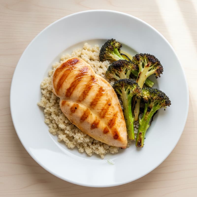 Grilled Chicken Breast with Quinoa and Roasted Broccoli