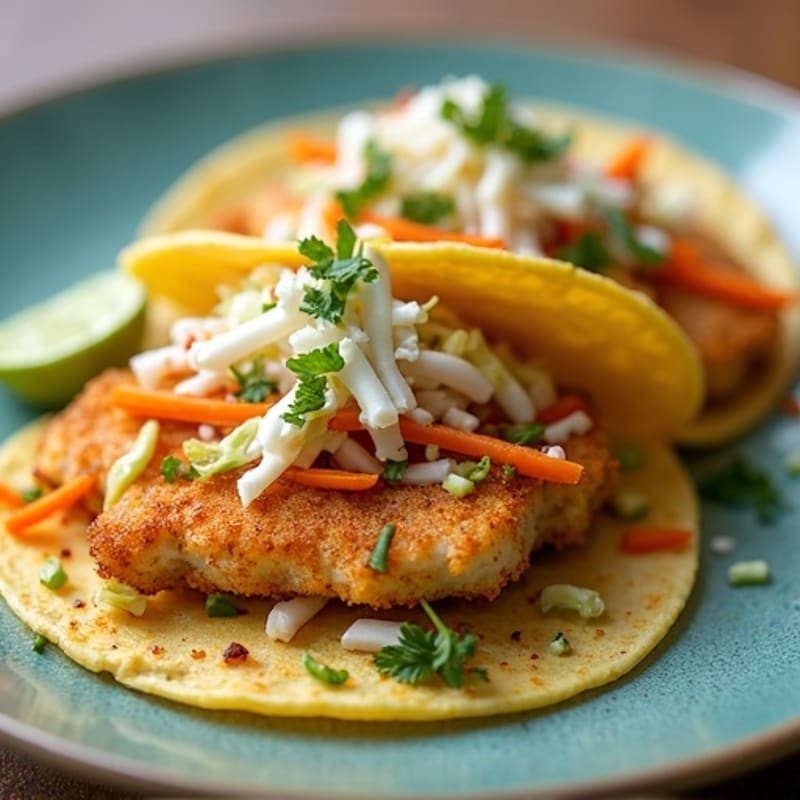 Crispy Baked Cod Fish Tacos with Lime Slaw