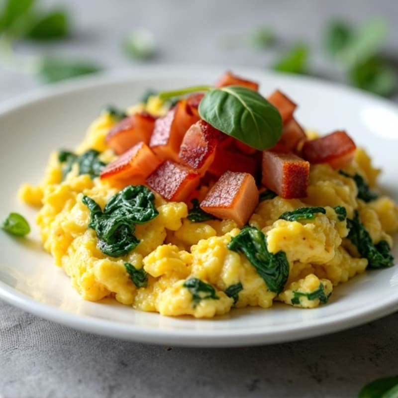 Cottage Cheese Scramble with Spinach and Turkey Bacon