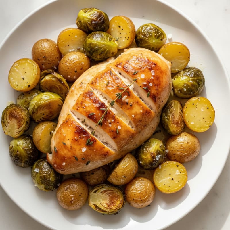 Roasted Chicken with Brussels Sprouts and Potatoes