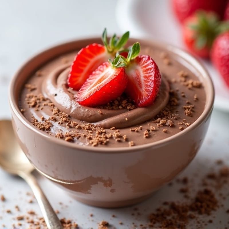 Creamy Protein Chocolate Pudding with Sliced Strawberries