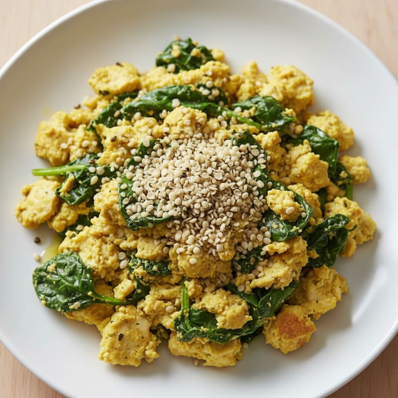 Silky Tofu and Spinach Scramble with Hemp Seeds