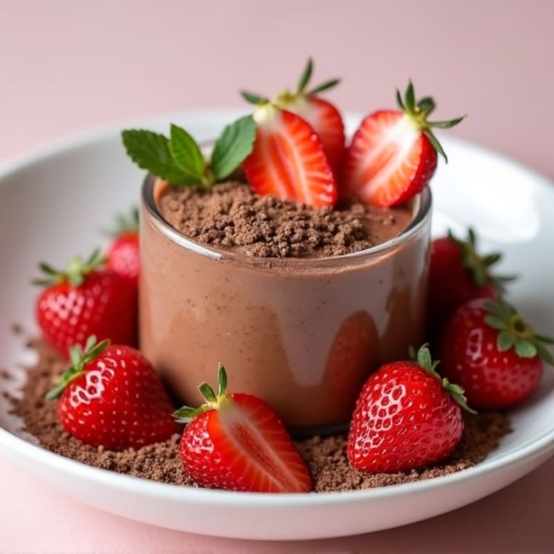 Silky Chocolate Protein Pudding with Sliced Strawberries