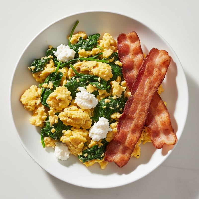 Cottage Cheese Scramble with Spinach and Turkey Bacon
