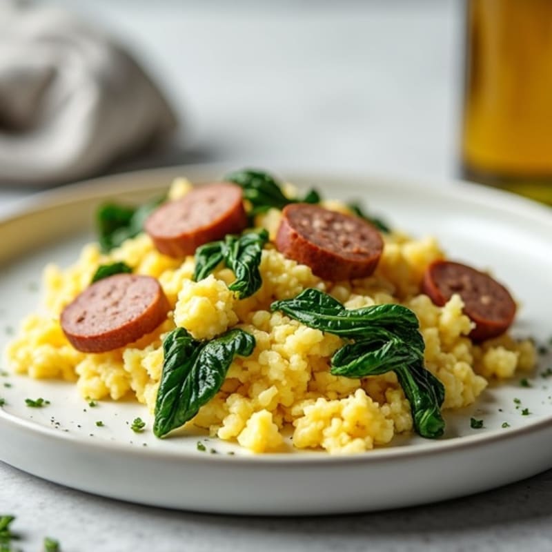 Egg White and Spinach Scramble with Turkey Sausage