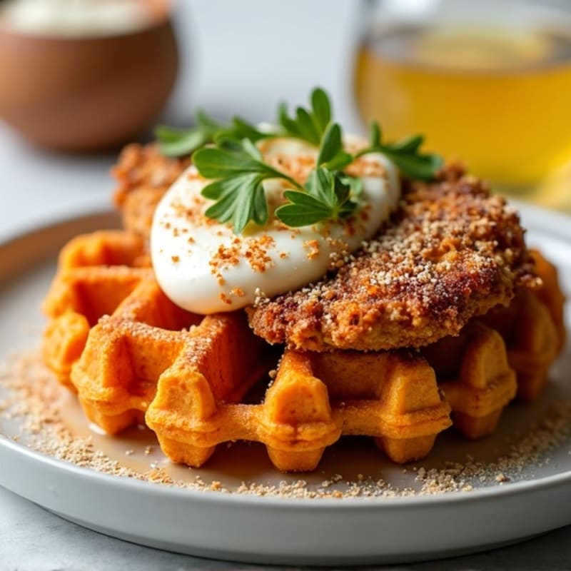 Crispy Almond-Crusted Chicken with Sweet Potato Waffles