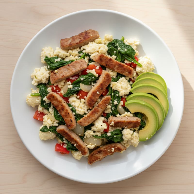 Egg White Veggie Scramble with Turkey Sausage
