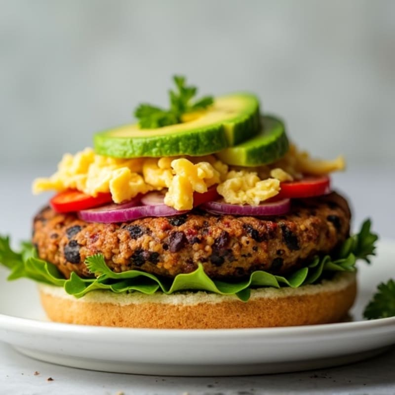 Hearty Black Bean Veggie Burger with Fresh Avocado