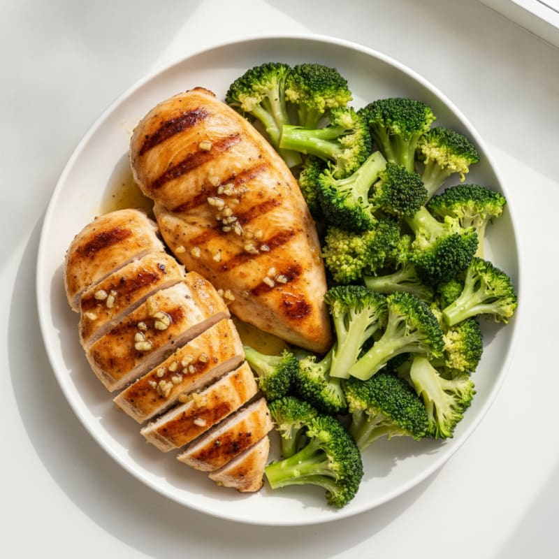 Lemon Garlic Grilled Chicken with Steamed Broccoli