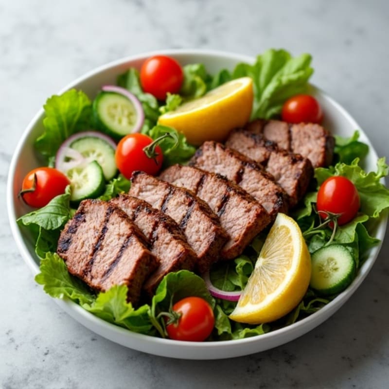 Grilled Steak Salad with Cherry Tomatoes and Cucumber