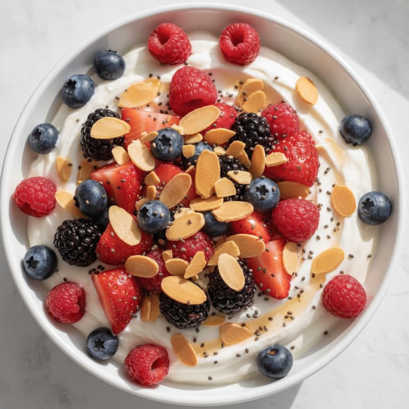 Creamy Greek Yogurt Protein Bowl with Mixed Berries and Almonds