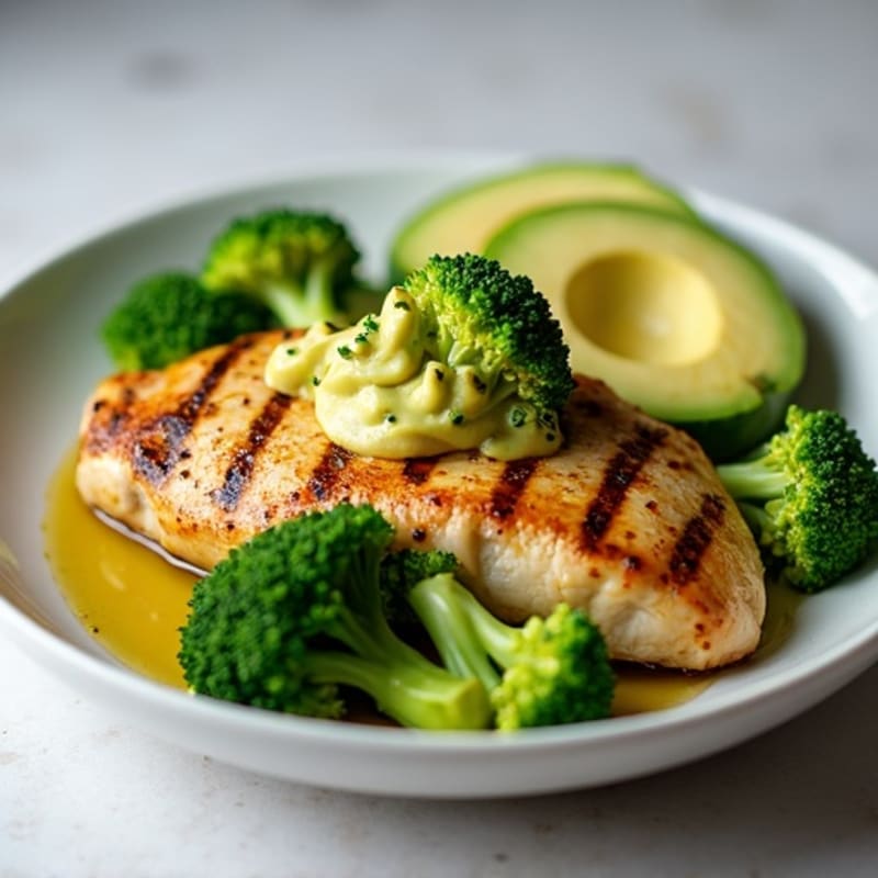 Grilled Chicken Breast with Roasted Broccoli and Avocado
