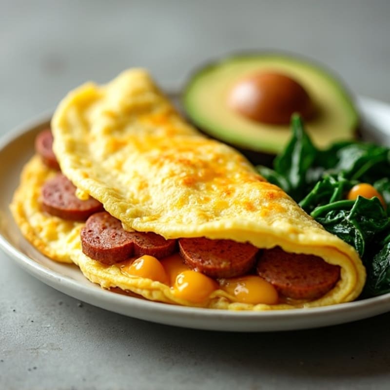 Egg White Omelette with Turkey Sausage and Sautéed Spinach