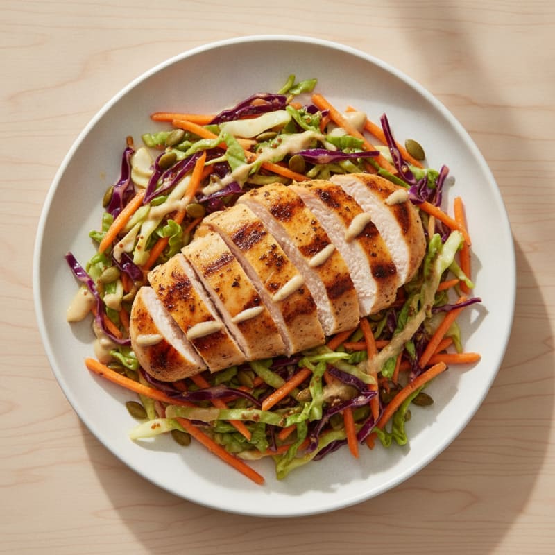 Grilled Chicken Breast with Crunchy Cabbage Slaw