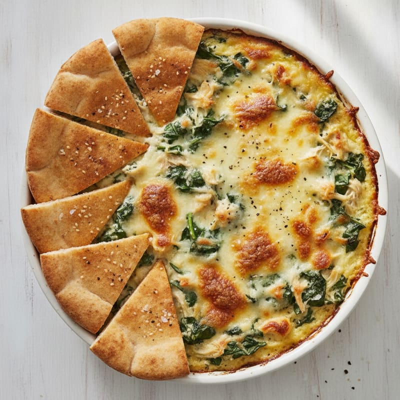 Baked Spinach Artichoke Dip with Toasted Pita