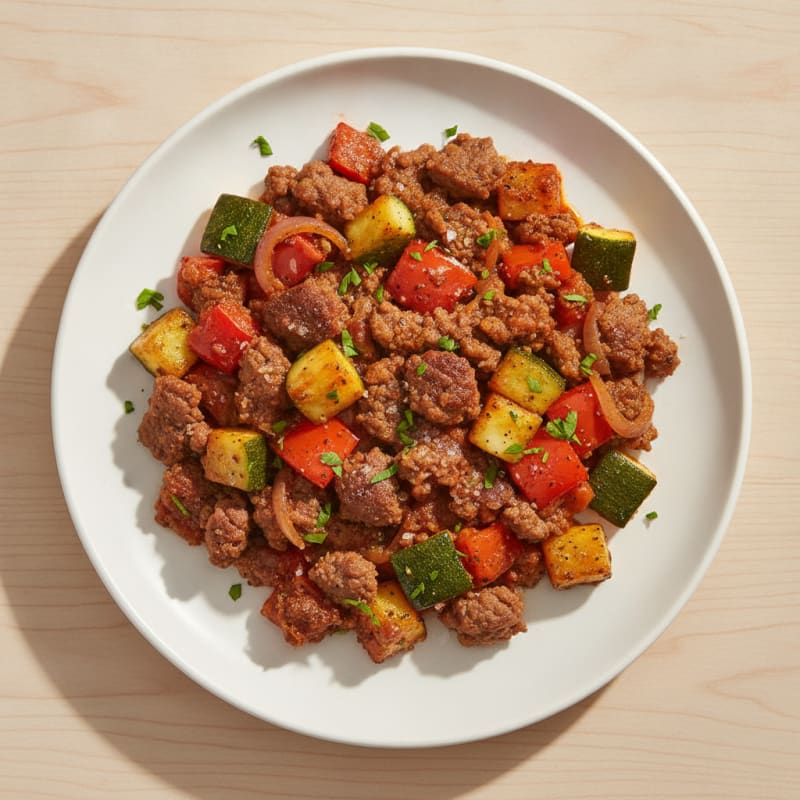 Ground Beef Skillet with Roasted Vegetables