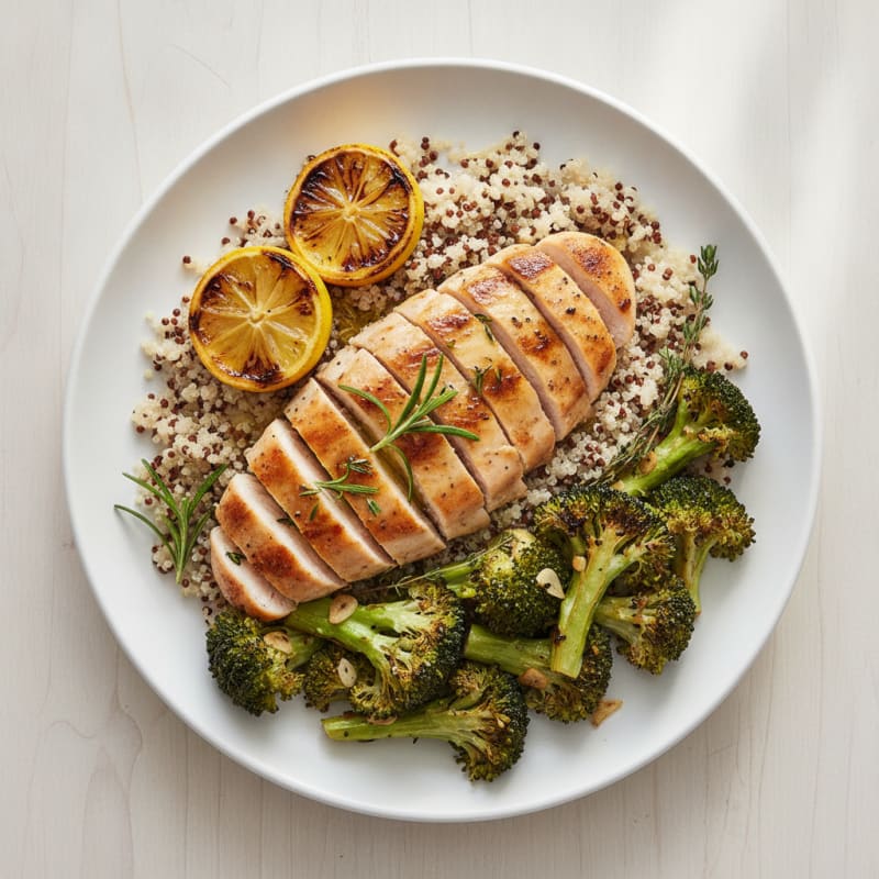 Grilled Chicken Breast with Quinoa and Roasted Broccoli