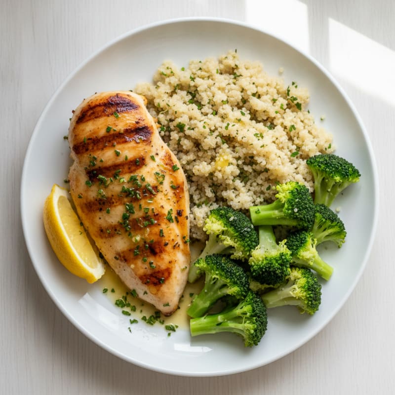 Grilled Chicken Breast with Quinoa and Steamed Broccoli