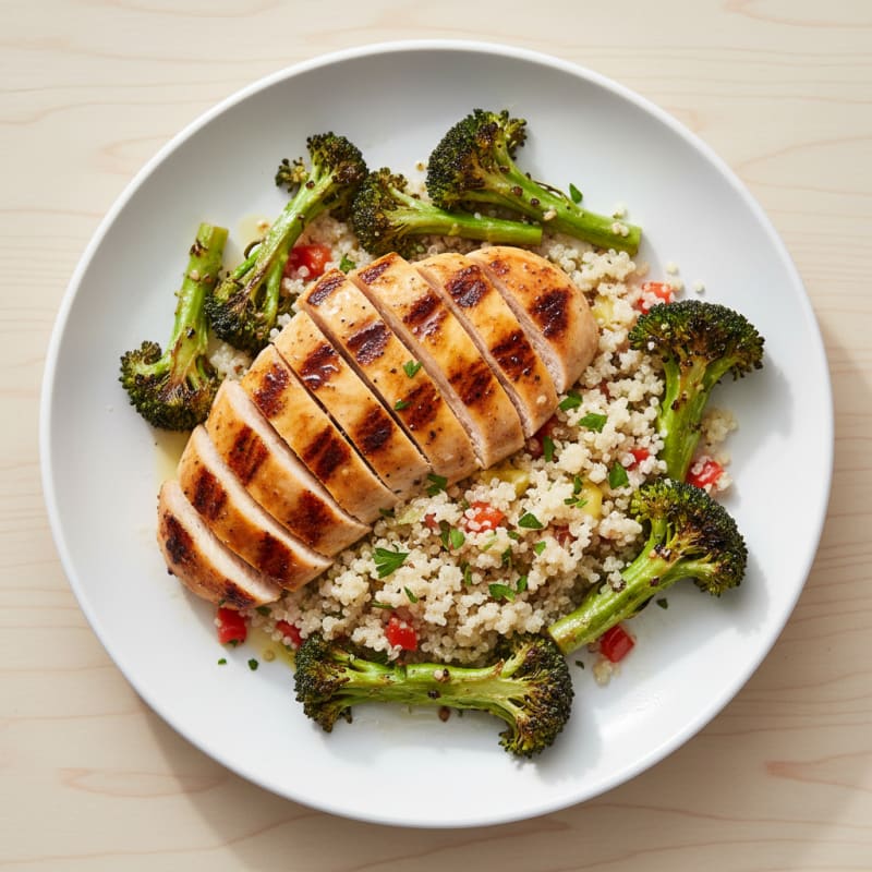Grilled Chicken Breast with Quinoa and Roasted Broccoli