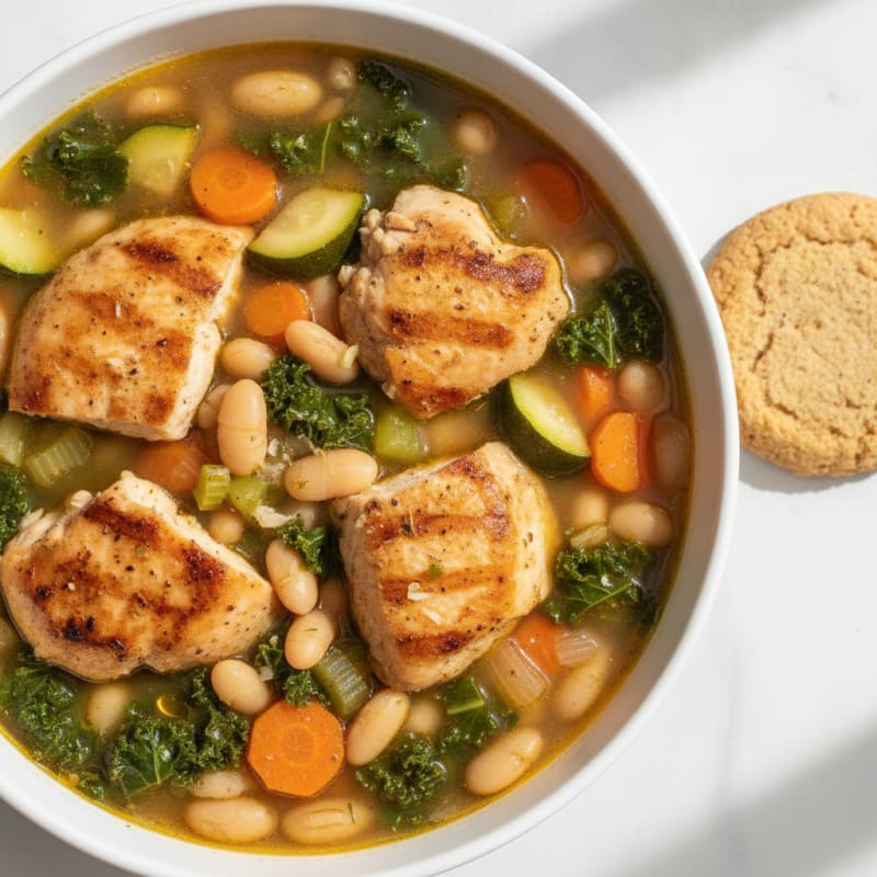 Grilled Chicken and Vegetable Soup with White Beans