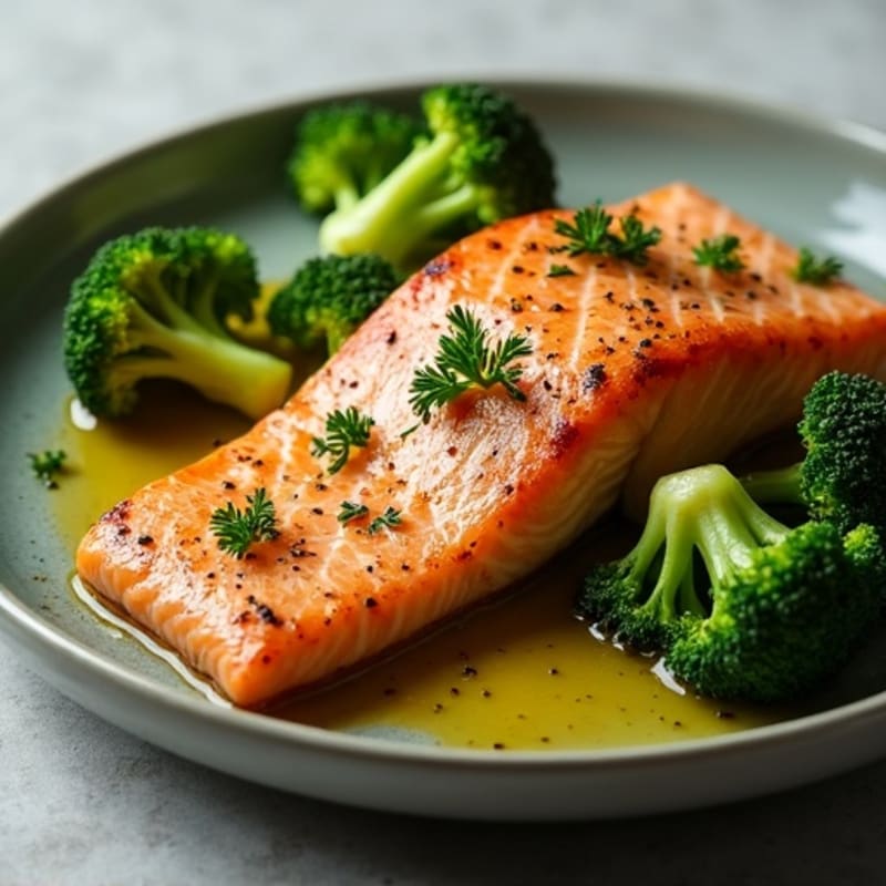 Seared Salmon with Roasted Broccoli and Garlic
