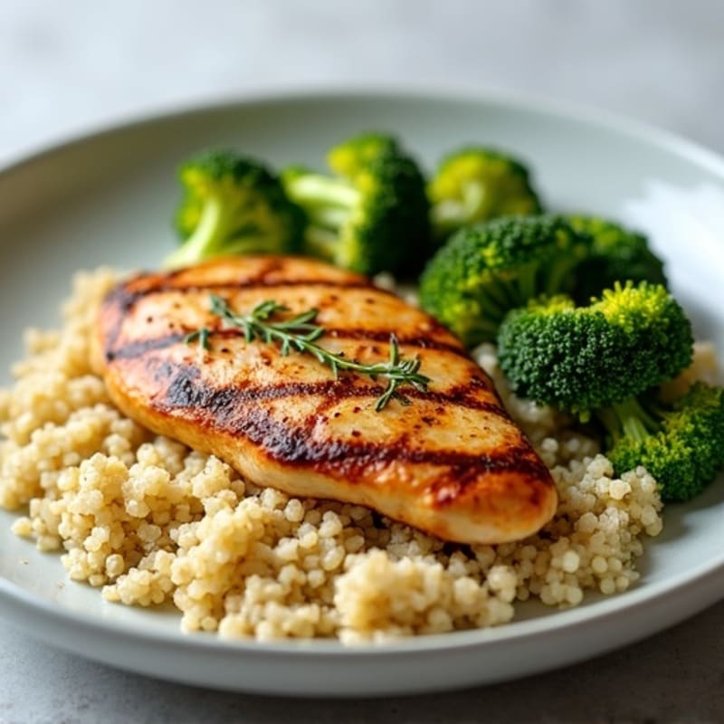Grilled Chicken Breast with Quinoa and Steamed Broccoli