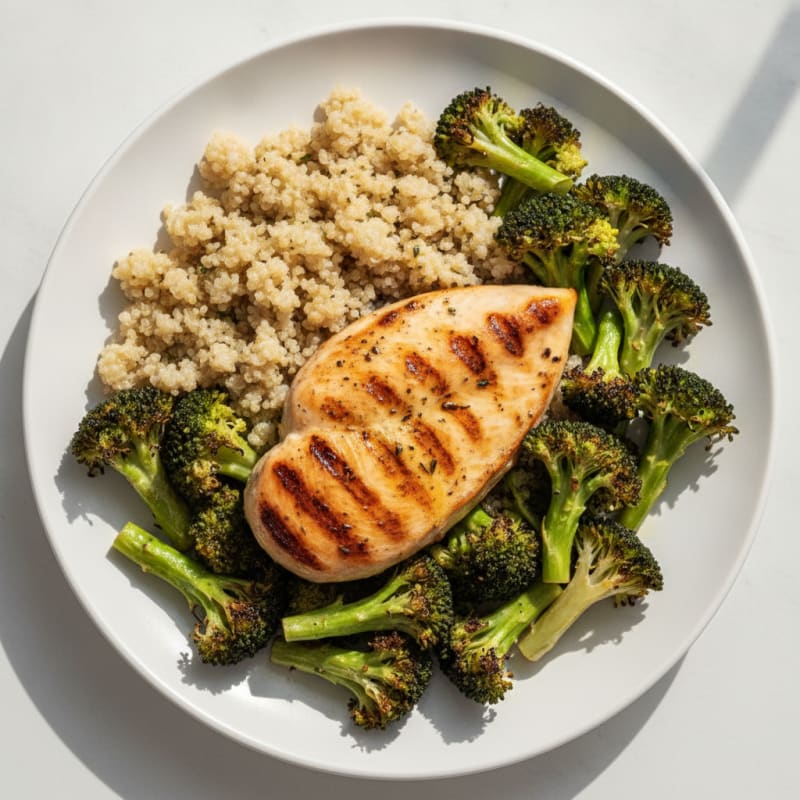 Grilled Chicken Breast with Roasted Broccoli and Quinoa