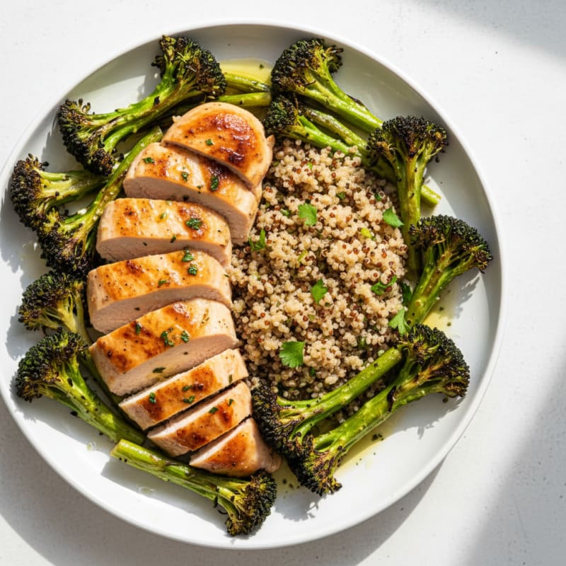 Grilled Chicken Breast with Roasted Broccoli and Quinoa