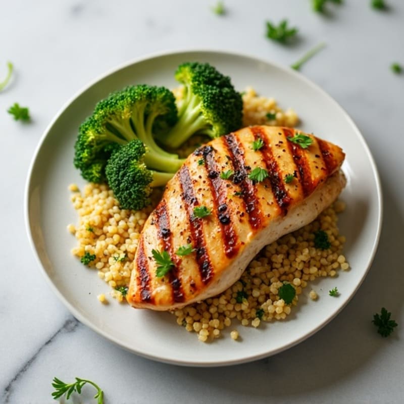 Grilled Chicken Breast with Quinoa and Roasted Broccoli