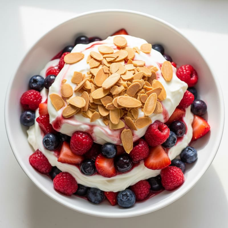 Greek Yogurt Protein Parfait with Mixed Berries and Almonds
