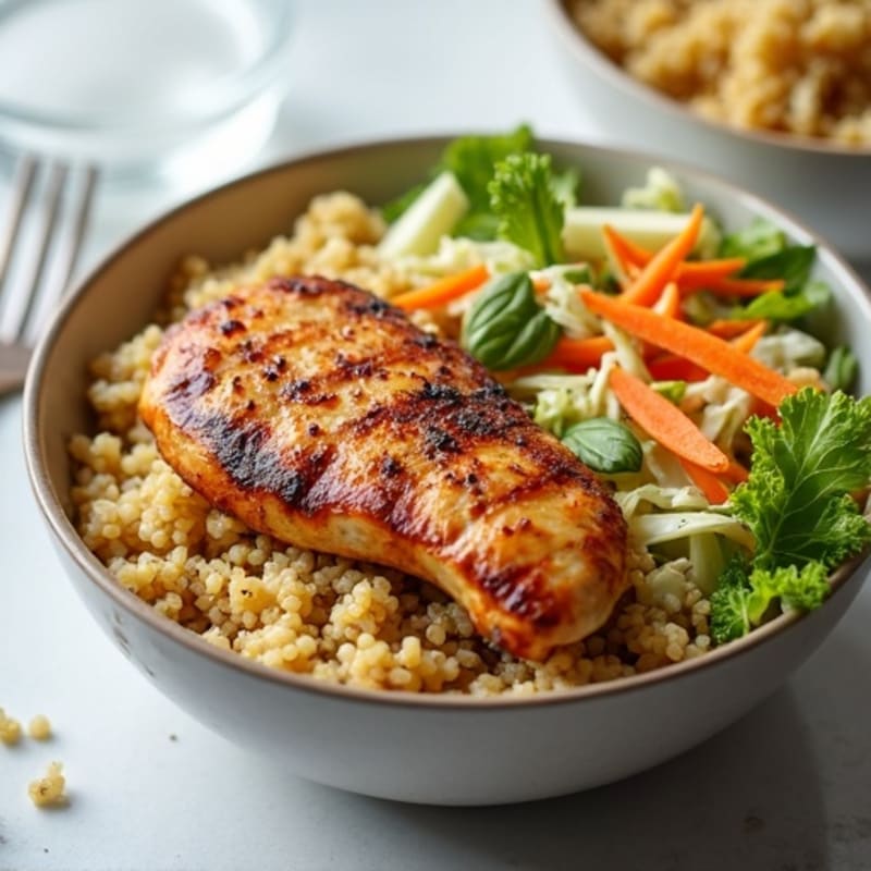 Grilled Chicken Burger Bowl with Quinoa and Crunchy Slaw