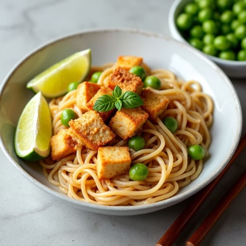 Creamy Peanut-Ginger Rice Noodles with Crispy Tofu