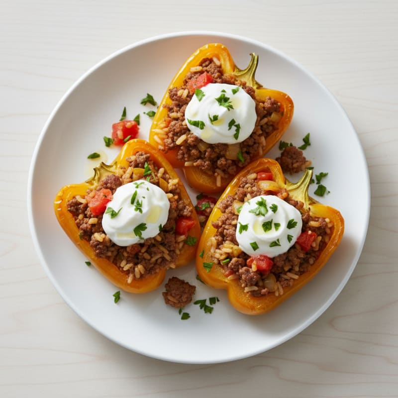 Golden Beef and Rice Stuffed Peppers