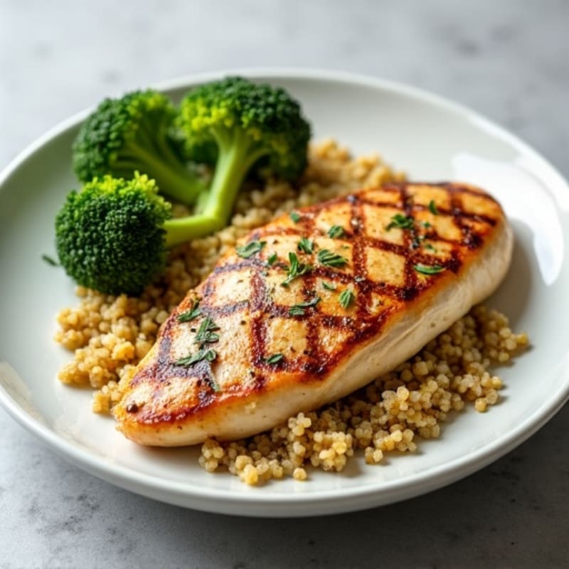 Grilled Chicken Breast with Quinoa and Roasted Broccoli