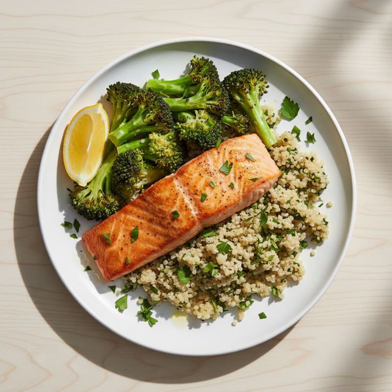 Seared Salmon with Roasted Broccoli and Herb Quinoa
