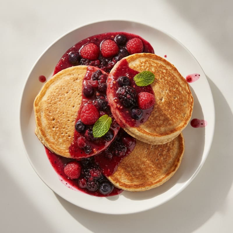 Fluffy Buttermilk-Style Oat Pancakes with Berry Compote