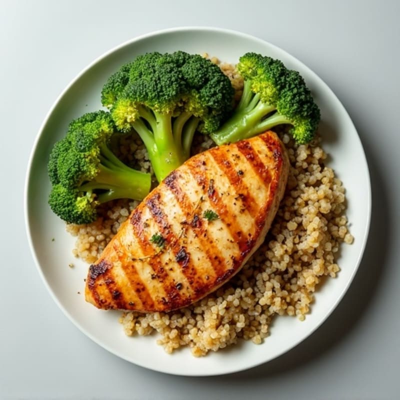 Grilled Chicken Breast with Quinoa and Roasted Broccoli