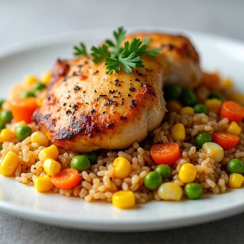 Seared Chicken Thighs with Corn and Herb Carrot Rice