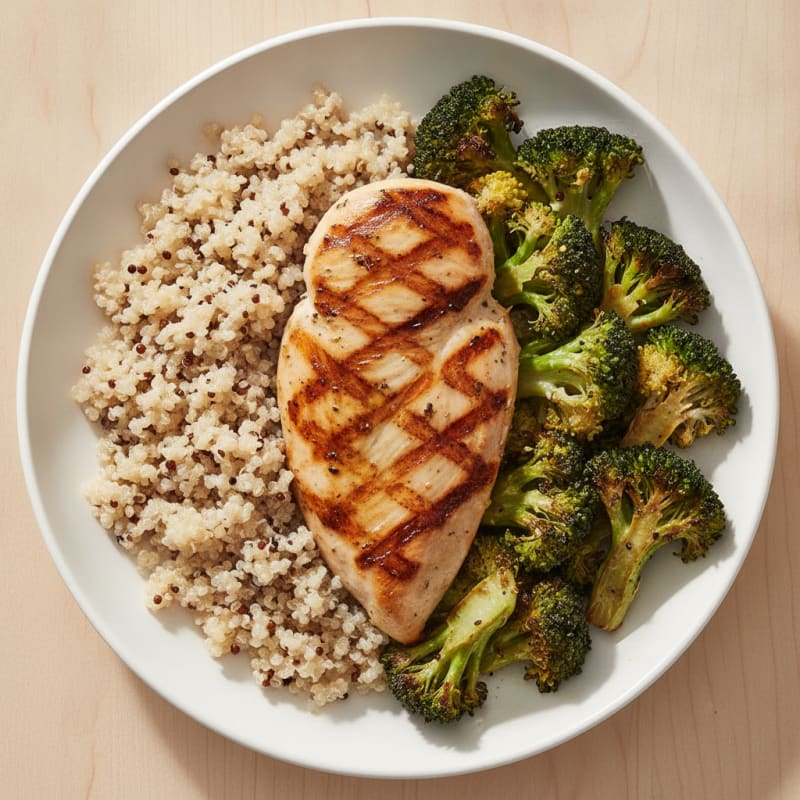 Grilled Chicken Breast with Roasted Broccoli and Quinoa