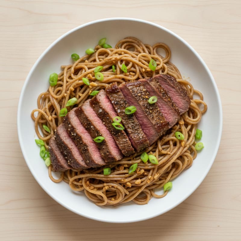Pan-Seared Steak with Garlic Noodles
