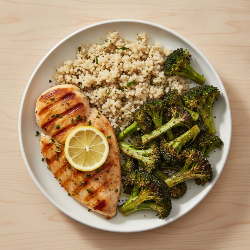 Grilled Chicken Breast with Quinoa and Roasted Broccoli