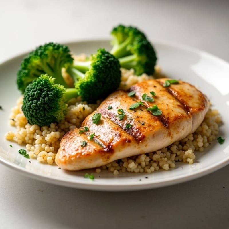 Grilled Chicken Breast with Quinoa and Steamed Broccoli