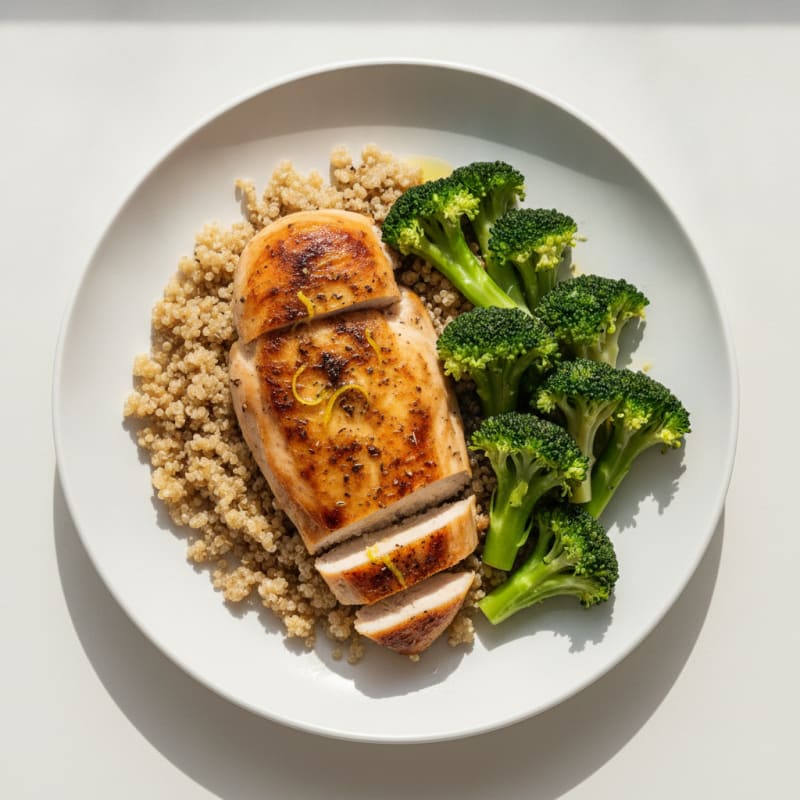 Roasted Chicken Breast with Steamed Broccoli and Quinoa
