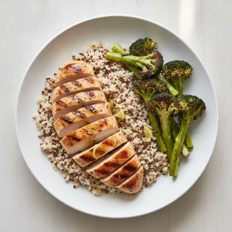Grilled Chicken Breast with Quinoa and Roasted Broccoli