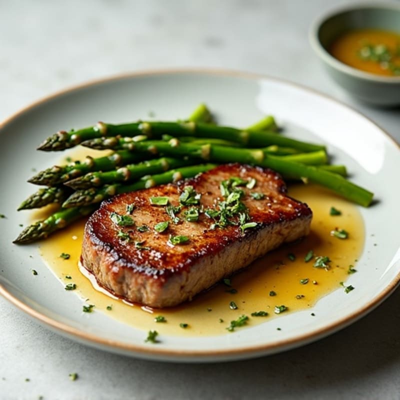 Garlic Herb Pan-Seared Steak with Roasted Asparagus